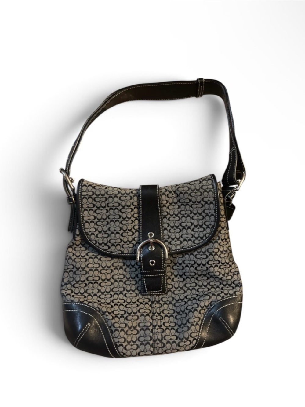 Coach Designer-Style Black and Gray Signature Pattern Shoulder Bag